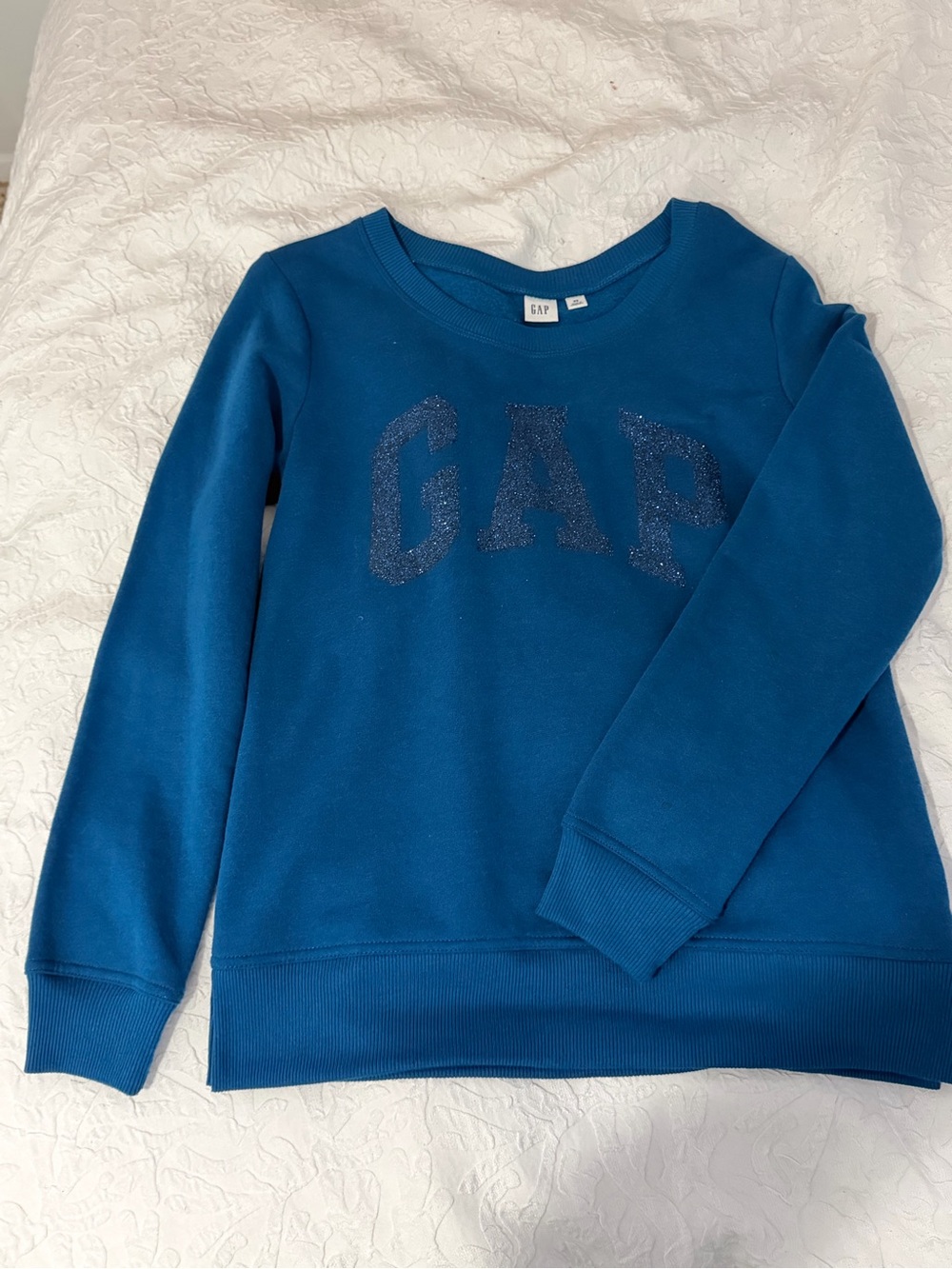 GAP Bright Blue Glitter Logo Crew Sweatshirt